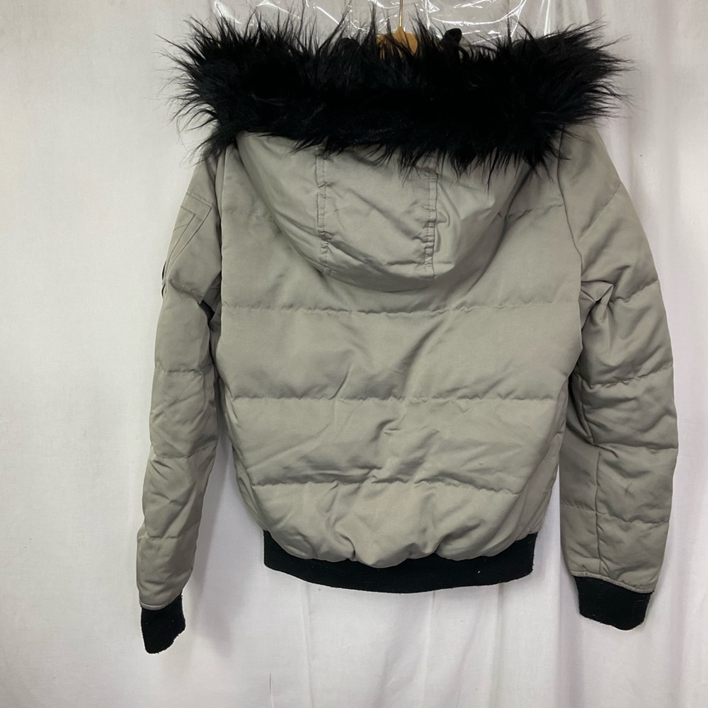 Hollister Gray Black Faux Fur Trim Hooded Ultimate Puffer Bomber Jacket Size S - Picture 4 of 15